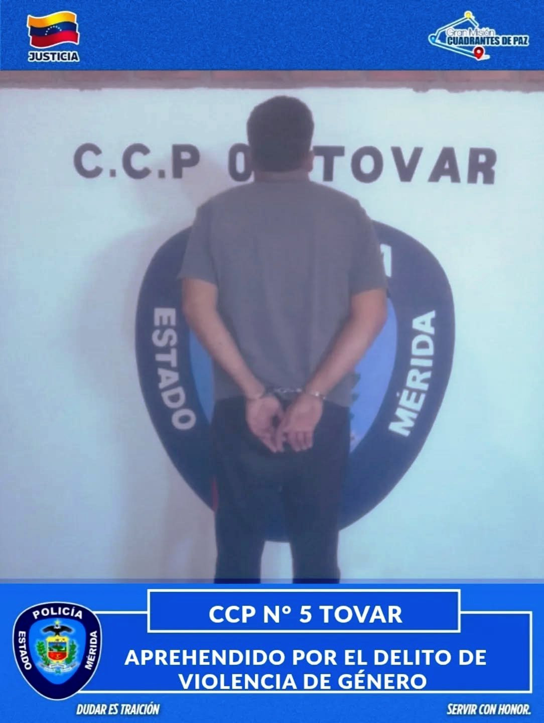 Diario Frontera, Frontera Digital,  Sucesos, ,Policía capturó a un ciudadano por el delito
de violencia de género en Tovar