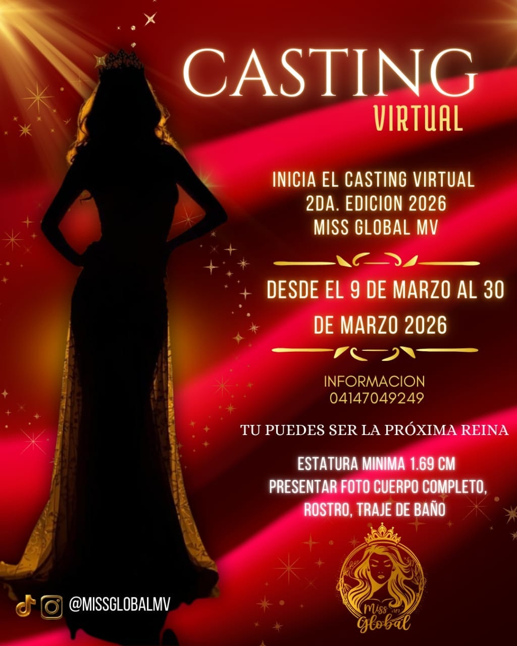 Diario Frontera, Frontera Digital,  Farándula, ,Las inscripciones estarán abiertas hasta el 30 de este mes. Para mayor información, las interesadas pueden comunicarse al número 0414-7049249,Miss Global MV abre inscripciones para su segunda edición 2026