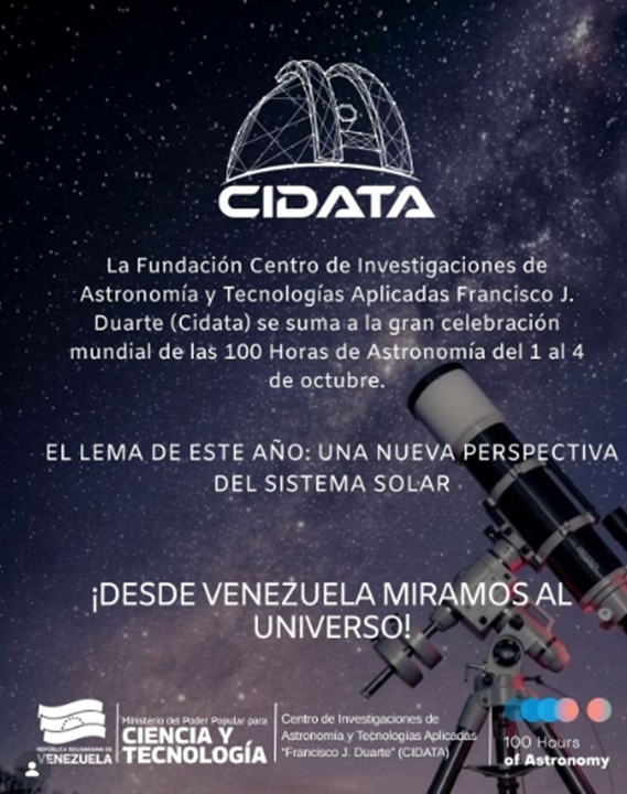 Diario Frontera, Frontera Digital,  Tecnología, Páramo, ,El lema de este año: Una nueva perspectiva del sistema solar. En el marco de esta celebración, este jueves 1 de octubre a partir de las 10 de la mañana se llevará a cabo una clase de formación denominada “La Luna en modelos cosmológicos e históricos,Cidata se une a la celebración de las 100 Horas de Astronomía